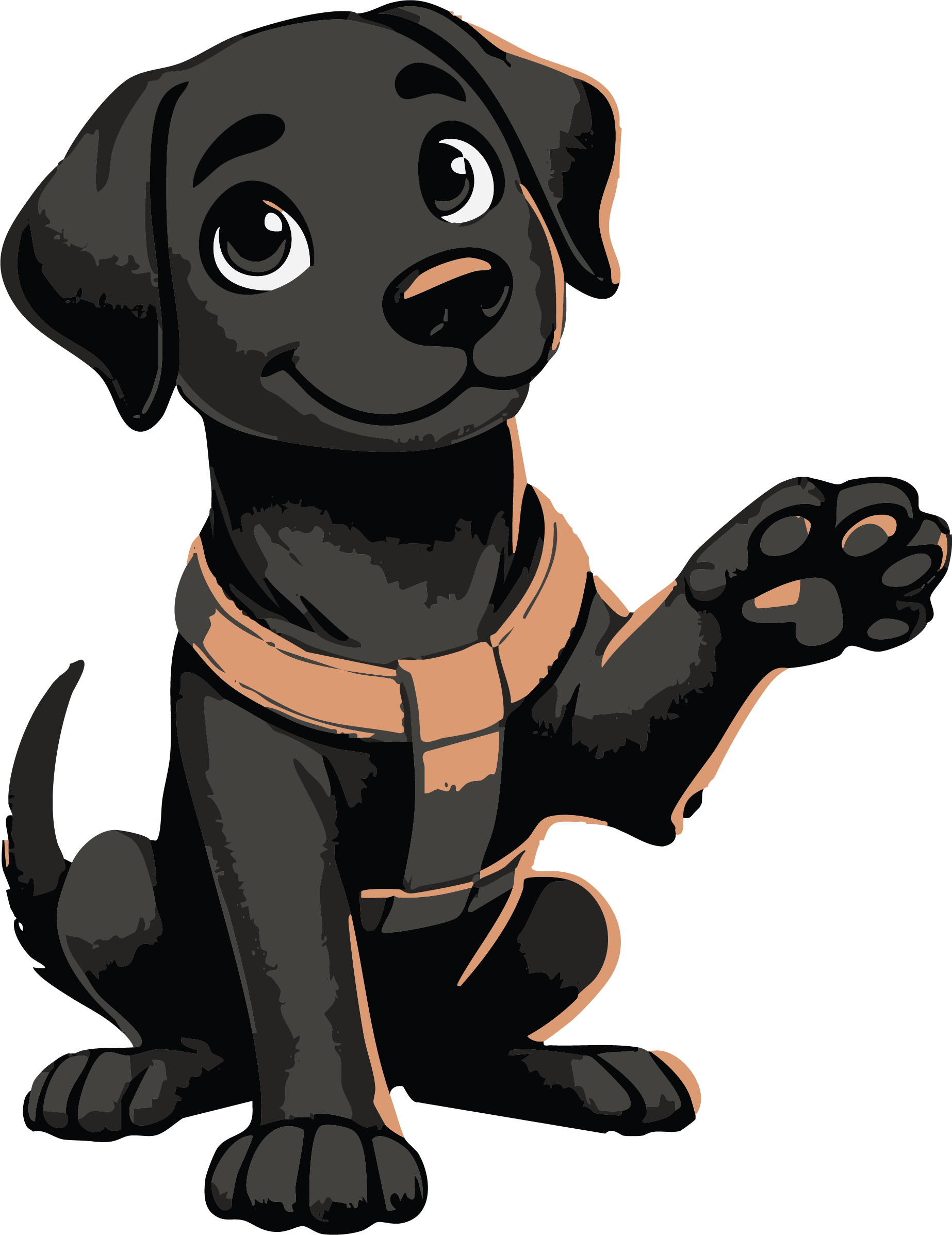 Grafik von einem sitzenden kleinen braunen Hund, der die Pfote hebt