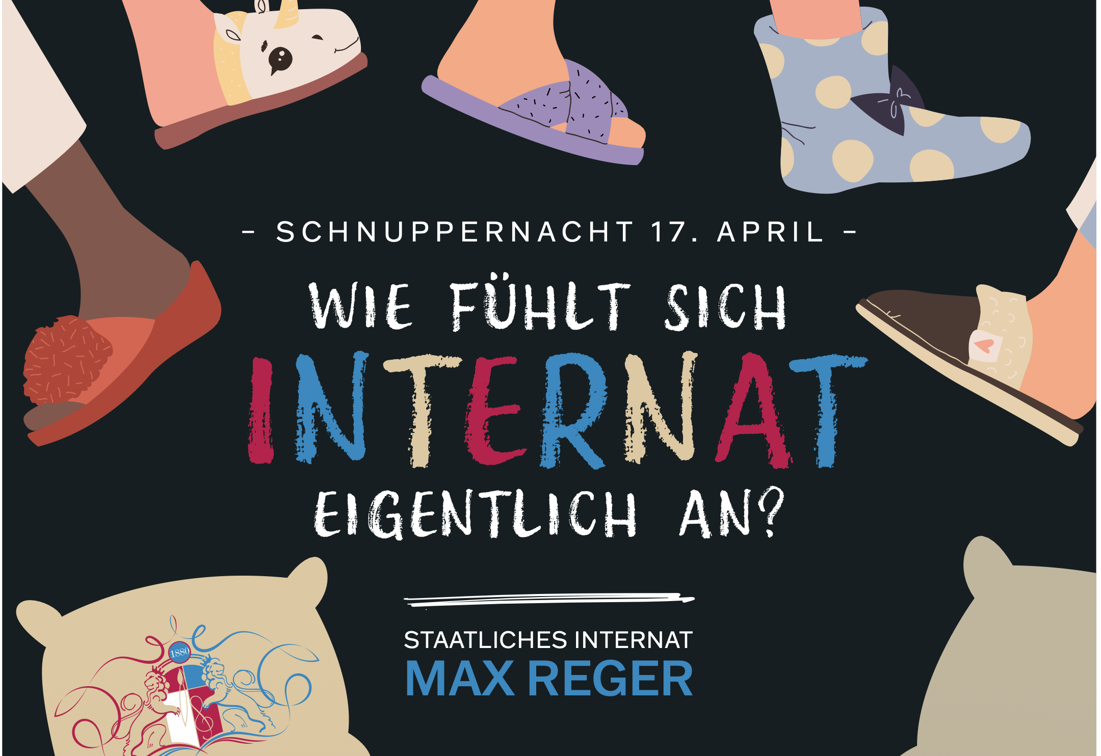 Grafik mit gezeichnetetn Kinderfüßen für die INternats-Schnuppernacht